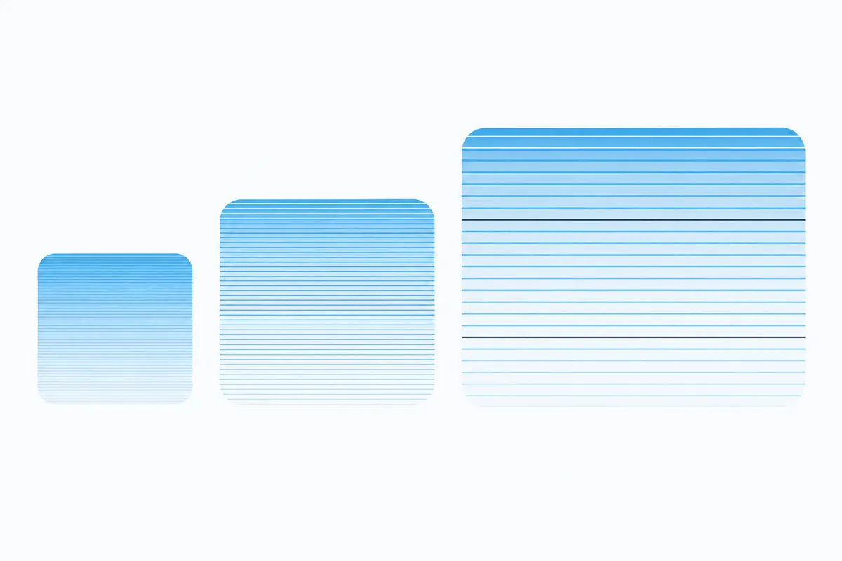 Three rounded rectangles in graduated sizes on a white field, filled with fine parallel sky-blue lines of different densities