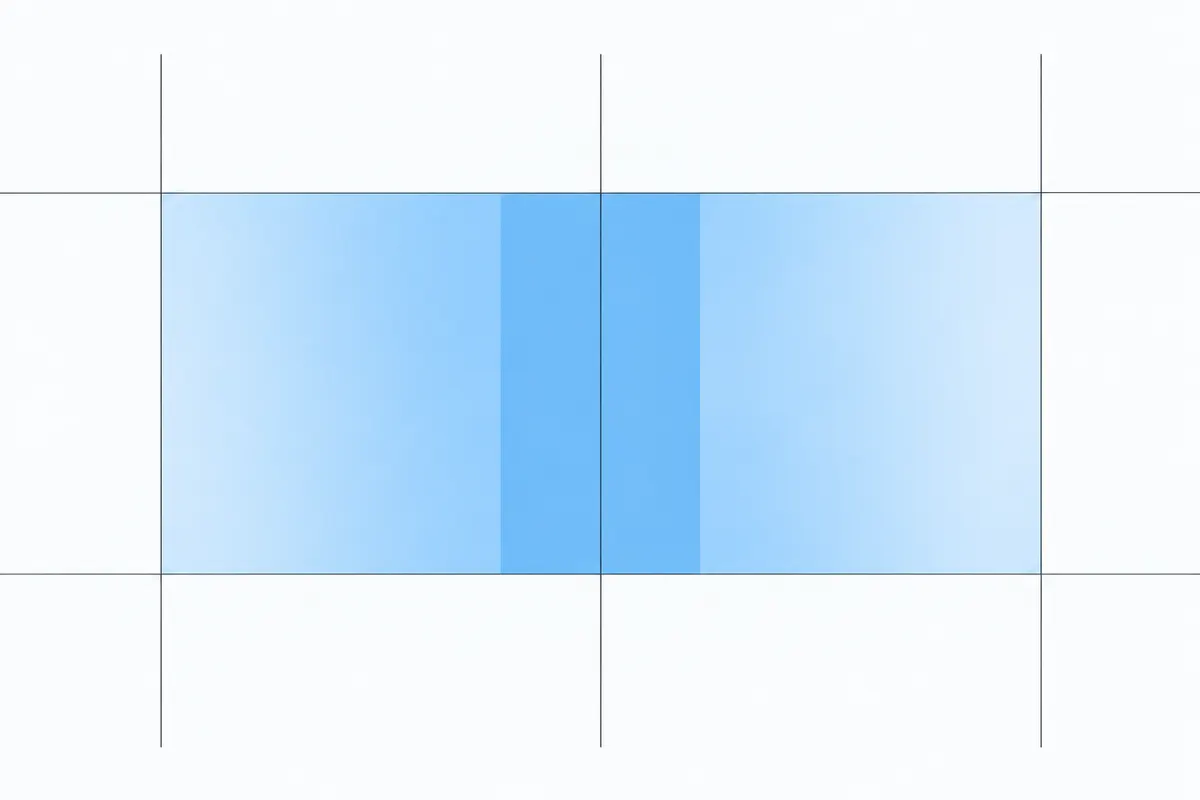 Two translucent sky-blue rectangles overlapping on a white field, their edges lining up exactly where they meet, with thin graphite guide lines