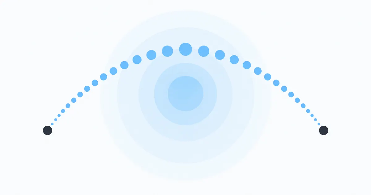 A dotted sky-blue arc over pale rings, with graphite dots at each end