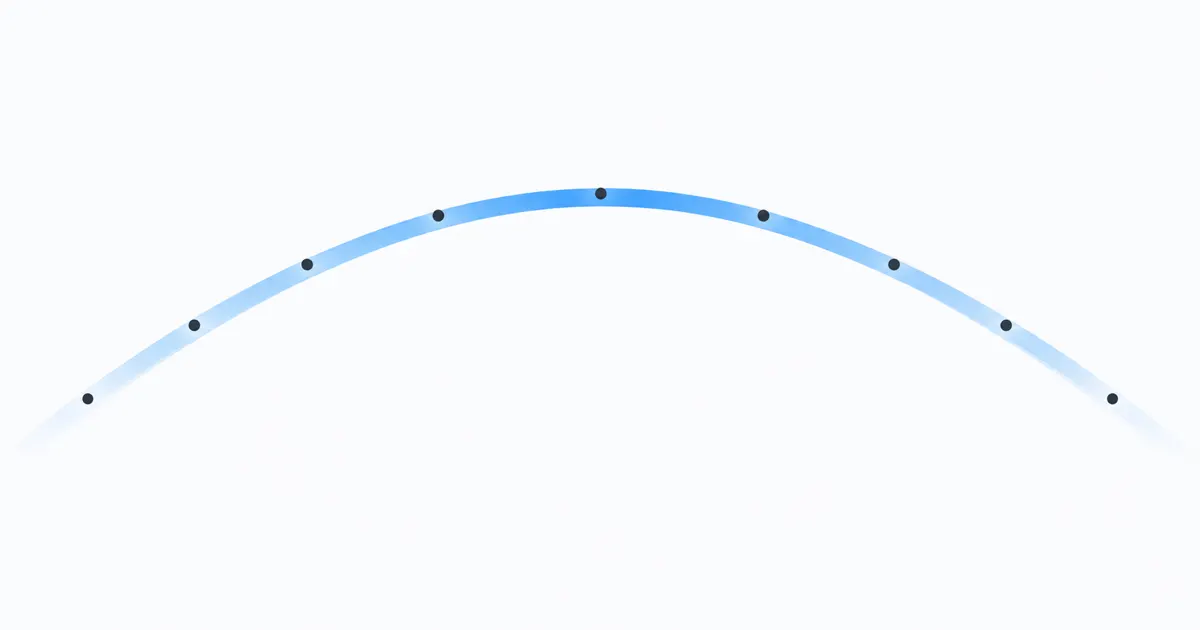A sky-blue arc over white with small graphite markers along it